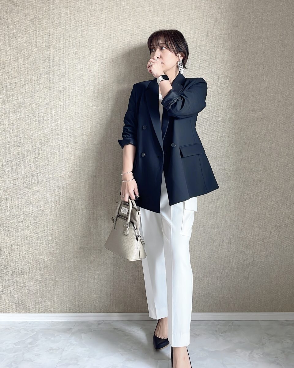 ユニクロ　ダブルジャケット　低身長コーデ